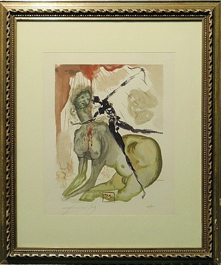 Salvador Dali lithograph "Dante's Inferno- Purgatory",: Salvador Dali lithograph "Dante's Inferno- Purgatory", signed and numbered #57/100. Site- 10.25"x9"