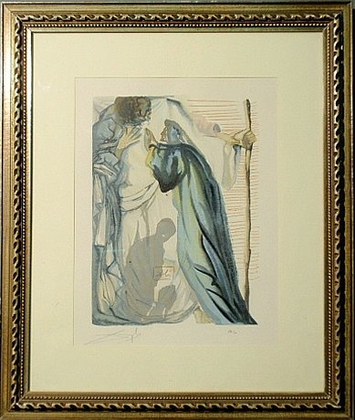 Salvador Dali lithograph "Dante Meets Virgil", signed: Salvador Dali lithograph "Dante Meets Virgil", signed and numbered #63/100. Site- 11.5"x8.75"