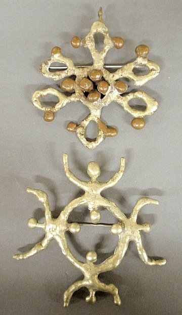 Lassaw, Ibram [American/New York, 1913-2003] two: Lassaw, Ibram [American/New York, 1913-2003] two sculpted metal brooches, 1963, each approx. 3.5"dia.