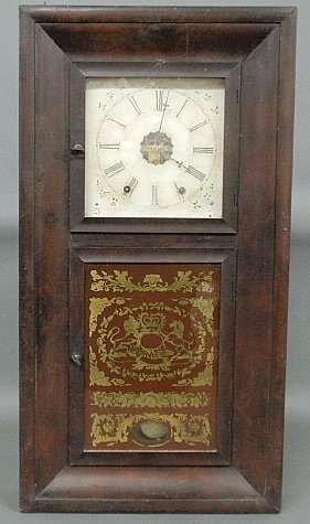 Mahogany ogee mantel clock with eight-day works, maker: Mahogany ogee mantel clock with eight-day works, maker unknown. 30.5"h.x16"w.