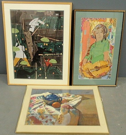 Leber, Deborah Neito [American/New Jersey, late 20th: Leber, Deborah Neito [American/New Jersey, late 20th c.] pastel still life titled "The Blue Teapot" signed l.r. "D. Neito Leber", site- 24"x30", print titled "Pool Parlor" by Jacob Lawrence, site- 33"