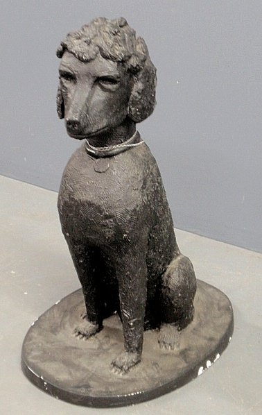 Black painted plaster life size sculpture of a Standard: Black painted plaster life size sculpture of a Standard Poodle signed "A. Morani '90". 32"h.x24"d.x18"w.