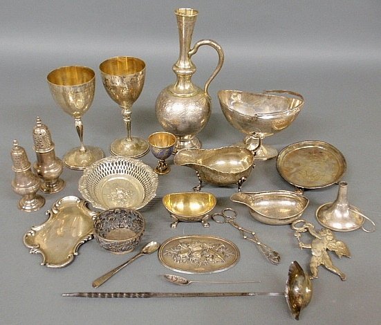 Group of 18th/19th/20th c. sterling, Continental, etc.,: Group of 18th/19th/20th c. sterling, Continental, etc., to incl. a pap boat, gravy boats, chalice, etc.