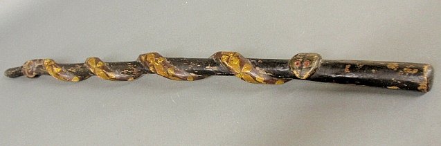 Folk art walking stick with carved winding snake: Folk art walking stick with carved winding snake decoration. 34"l.