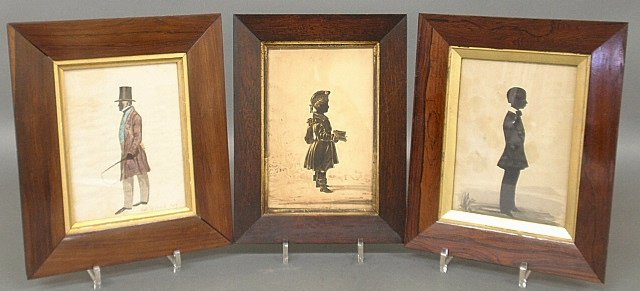 Three small rosewood framed portraits- "Duke of Argyle: Three small rosewood framed portraits- "Duke of Argyle 1843", site- 7.5"x5.5", Scottish boy holding a book and one of a young man.