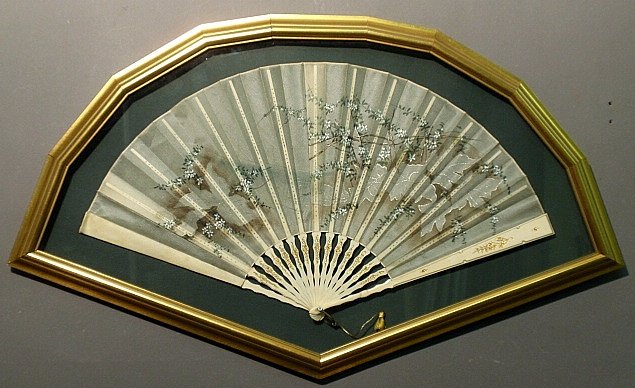 Japanese fan mounted in a gilt shadow box frame, late: Japanese fan mounted in a gilt shadow box frame, late 19th c. 20"h.x33"w.