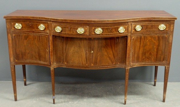 Philadelphia Hepplewhite inlaid mahogany sideboard,: Philadelphia Hepplewhite inlaid mahogany sideboard, c.1790, with serpentine front. 40"h.x72"w.x28"d.