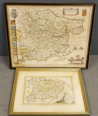 Two early maps- largest of Kent circa 1660, site-: Two early maps- largest of Kent circa 1660, site- 17"x21.25", and a map of southern Scotland pub. By Alex R. Hogg, site- 9.5"x13"
