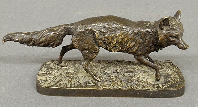 MÃªne, Pierre Jules [French, 1810-1879] bronze of a: MÃªne, Pierre Jules [French, 1810-1879] bronze of a trotting fox signed "P. J. MÃªne". 3"h.x7"l.x2.25w.