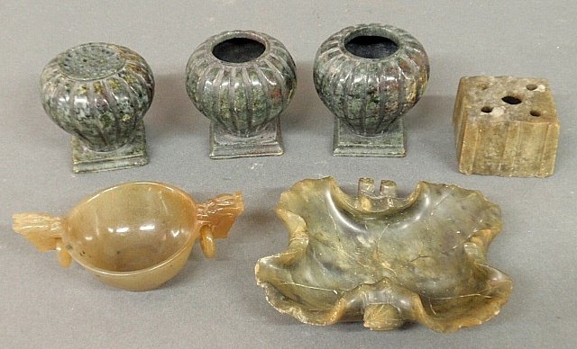 Group of carved soapstone items TI a dish: Group of carved soapstone items TI a dish 1"h.x4.25"x4.5", small wedding bowl, etc.