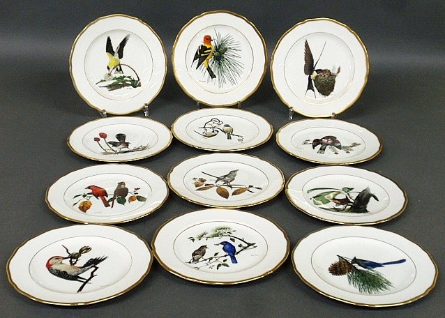 Set of twelve Spode bone china bird plates, American: Set of twelve Spode bone china bird plates, American Songbird Series, all signed "Ray Harm. 9"dia.
