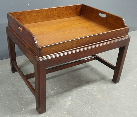 Chippendale style mahogany butler's tray on stand, 19th: Chippendale style mahogany butler's tray on stand, 19th c., two pieces, with square legs and stretcher base. 21"h., top 29"x23"