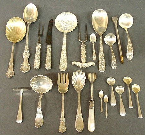 Group of sterling and other silver tableware incl. a: Group of sterling and other silver tableware incl. a large stuffing spoon 11.5"l., total weight of just sterling- 12 troy oz.