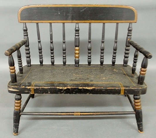 Miniature plank-bottom settee, late 19th c.: Miniature plank-bottom settee, late 19th c. 18"h.x21"l.x10"d.