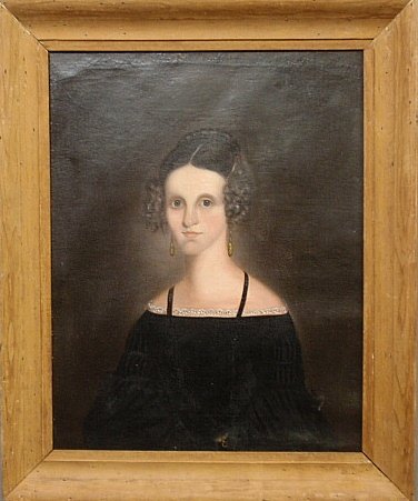 Oil on canvas portrait of a young woman, signed verso: Oil on canvas portrait of a young woman, signed verso "Chas. K. Palmer, Painter, Boston, Aug. 1838". Site- 30"x25"