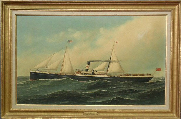 Jacobsen, Antonio Nicolo Gasparo [Danish & American/NY: Jacobsen, Antonio Nicolo Gasparo [Danish & American/NY & NJ, 1850-1921] fine oil on board painting of the steamship Paranese signed l.r. "A. Jacobsen 1895". Provenance: Kennedy Galleries, Inc. Site- 2