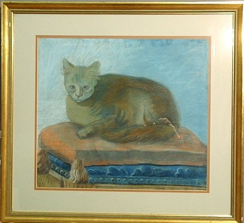 Unusual French pastel drawing of a cat, 18th/19th c.: Unusual French pastel drawing of a cat, 18th/19th c. Site- 17"x19"