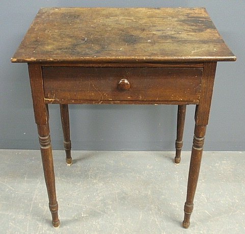 Country Sheraton pine one-drawer stand, c.1820. 30"h.,: Country Sheraton pine one-drawer stand, c.1820. 30"h., top 24"x17"