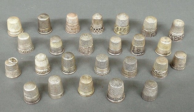 Twenty-five thimbles- sterling silver, English silver,: Twenty-five thimbles- sterling silver, English silver, 3.54 troy oz., and other metals