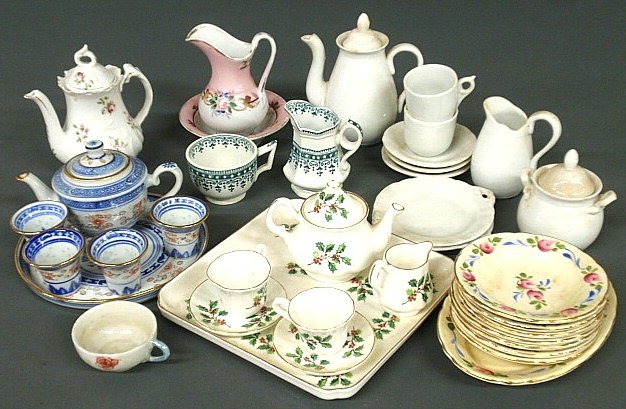 Group of child's miniature china to incl. Sheltonian: Group of child's miniature china to incl. Sheltonian china tray 7"x7", ironstone, etc.