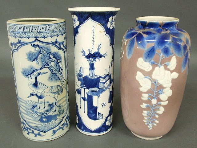 Three Asian porcelain vases, largest 12"h.: Three Asian porcelain vases, largest 12"h.