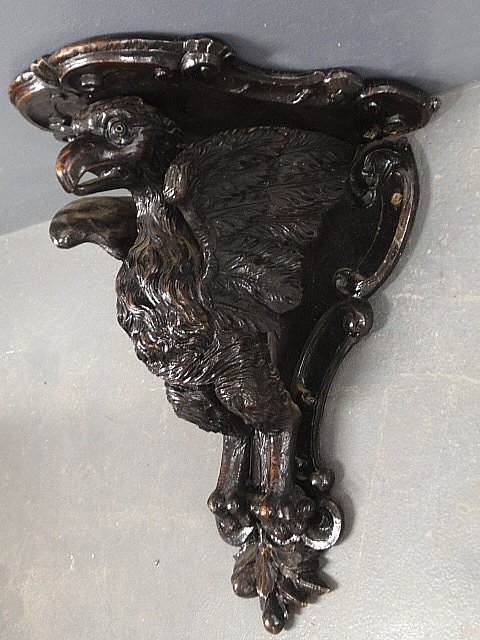 Continental carved eagle wall bracket, 19th c.: Continental carved eagle wall bracket, 19th c. 19"h.x13"w.x10.5"d.