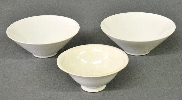 Three white glazed Chinese bowls- two Ming Dynasty: Three white glazed Chinese bowls- two Ming Dynasty 2"h.x5.25"dia., and another later 19th c. example