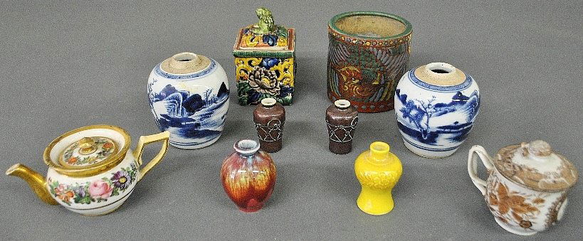 Ten pieces of Chinese and other porcelain items to: Ten pieces of Chinese and other porcelain items to incl. a pair of blue & white miniature ginger jars 4"h., small covered pots, vases, etc.