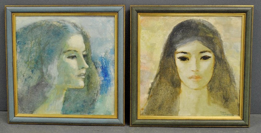 Wasserberger, Nathan [Polish, 1928-2012] two oil on: Wasserberger, Nathan [Polish, 1928-2012] two oil on canvas portraits of young women, one signed "Nathan Wasserberger". Each approx.16"x16"
