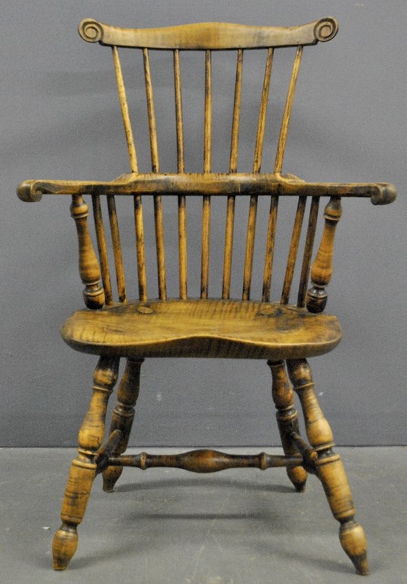 Child's maple Windsor armchair stamped "W. Wallick".: Child's maple Windsor armchair stamped "W. Wallick". 32"h.x22"w.x14.5"d, seat 13"h.