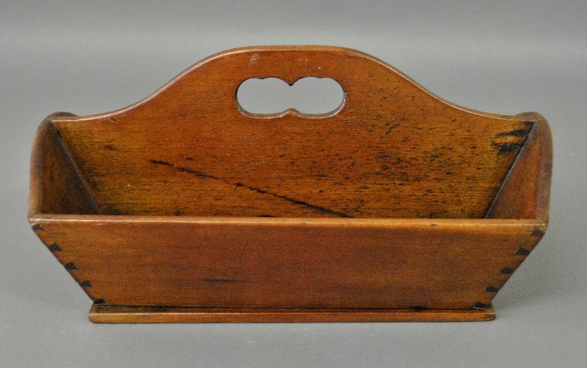 Pennsylvania walnut slotted knife tray, early 19th c.,: Pennsylvania walnut slotted knife tray, early 19th c., with dovetailed construction. 8.25"h.x16.5"x9.25"