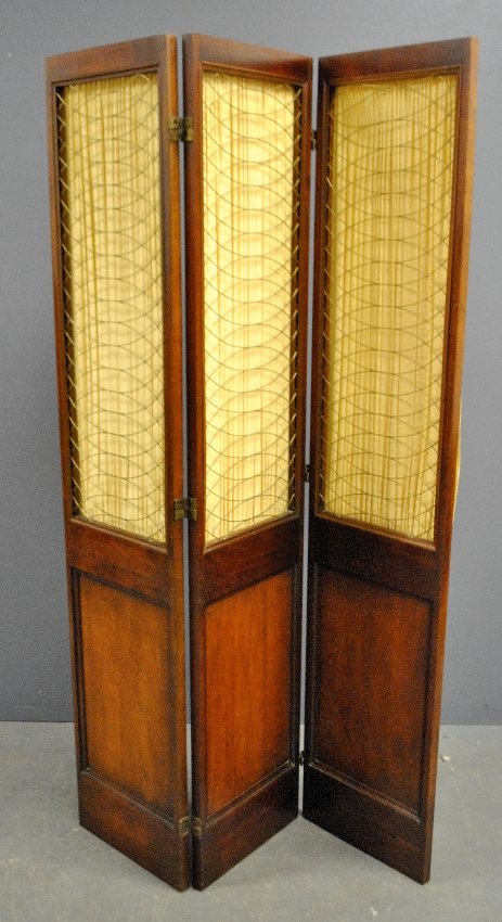 Bernard & Simonds, Grand Rapids, Michigan Regency style: Bernard & Simonds, Grand Rapids, Michigan Regency style three-part dressing screen. 75"h., each panel 16.5"w.