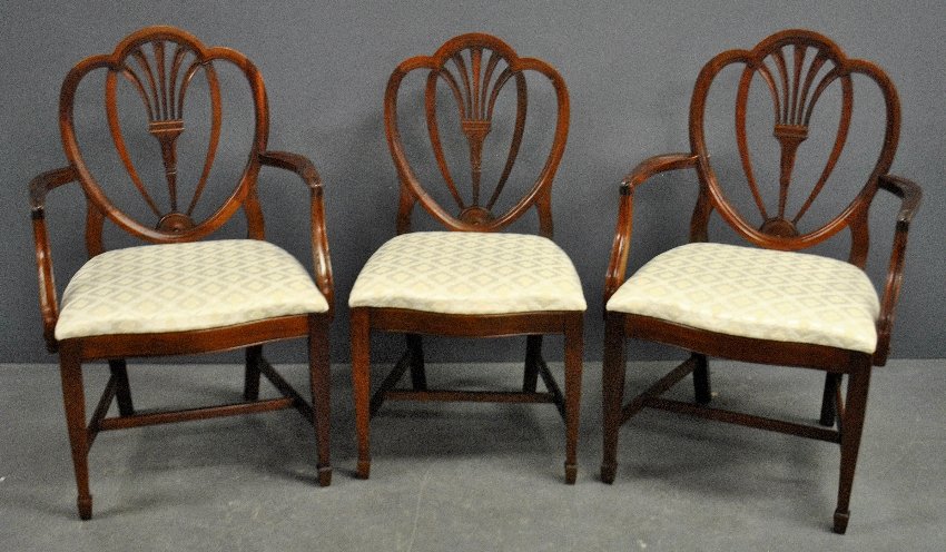 Set of six Federal style mahogany dining chairs, two: Set of six Federal style mahogany dining chairs, two arm and four side, with square tapered legs. Armchair- 38"h.x24.5"w.x19"d., seat 18.5"h. (showing 3 of 6)