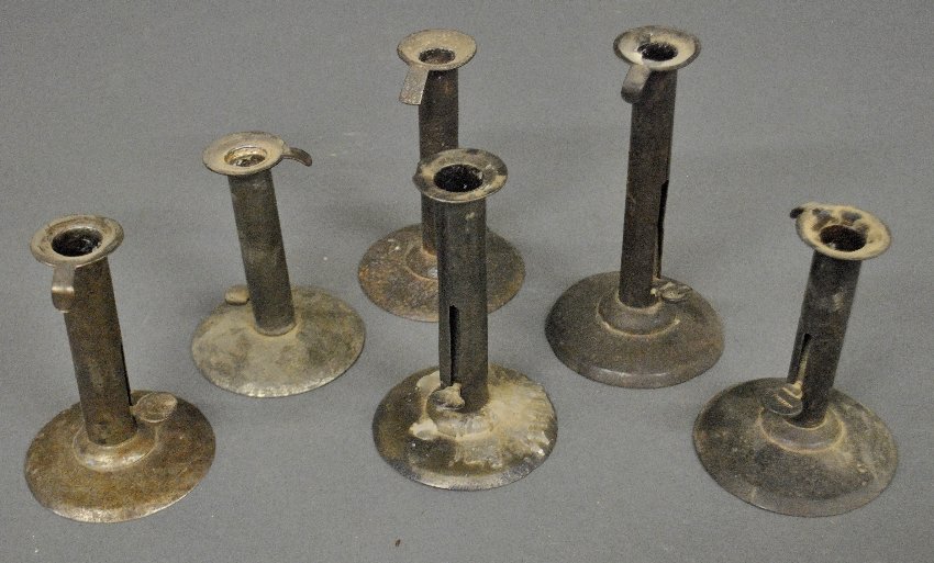 Six tin hog scrapers, early 19th c., one signed: Six tin hog scrapers, early 19th c., one signed "Heise", largest 7"h.