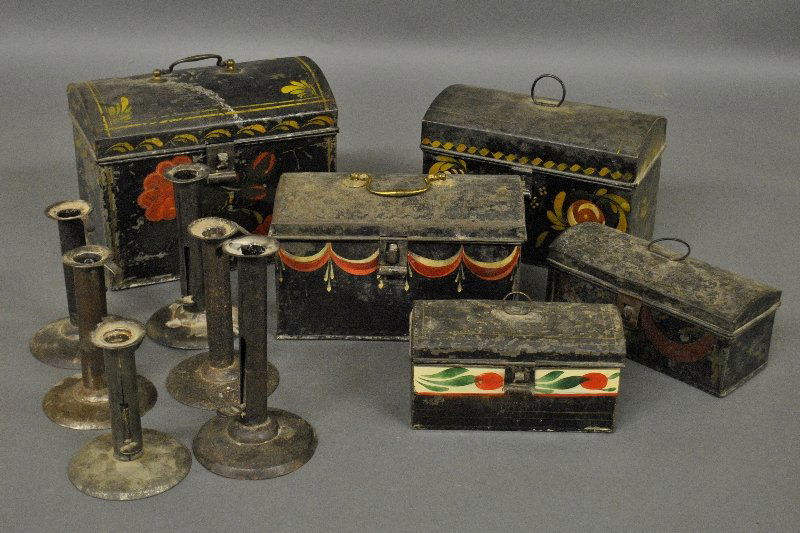 Five toleware trinket and document boxes, 19th c, (1 of 1)
