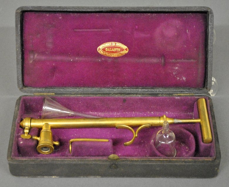 Cased French 19th c. brass medical device, the case is (1 of 3)