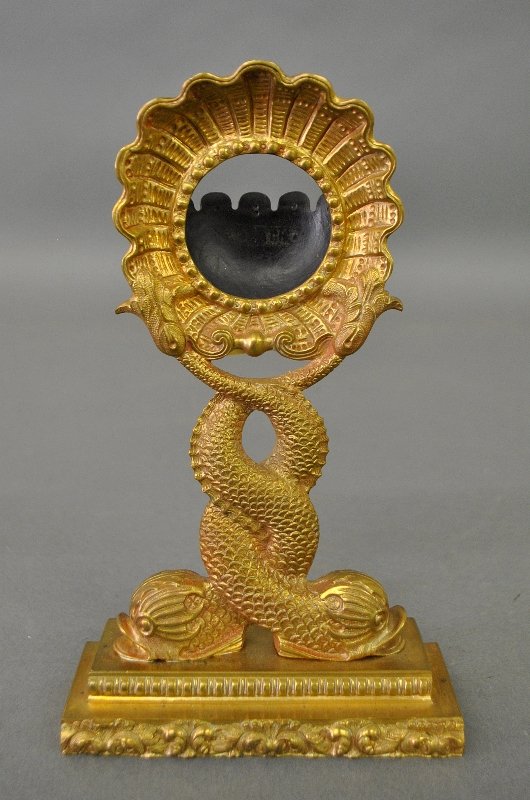French gilt metal watch holder of intertwined dolphins, (1 of 1)