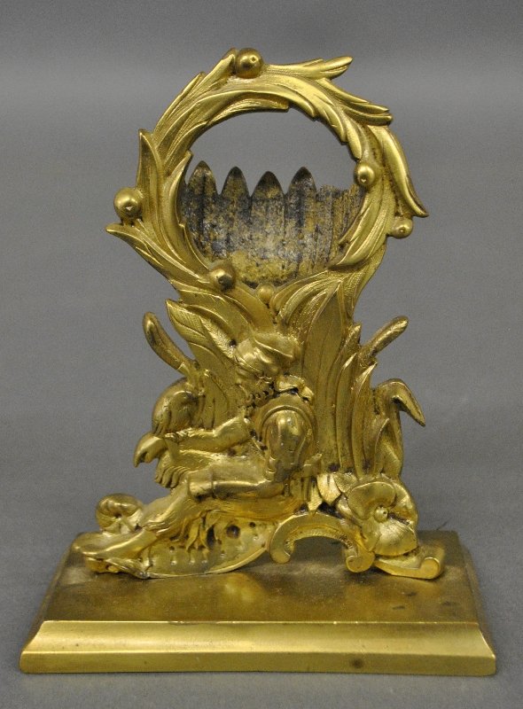 Brass watch holder, 19th c., depicting Robinson Crusoe (1 of 1)