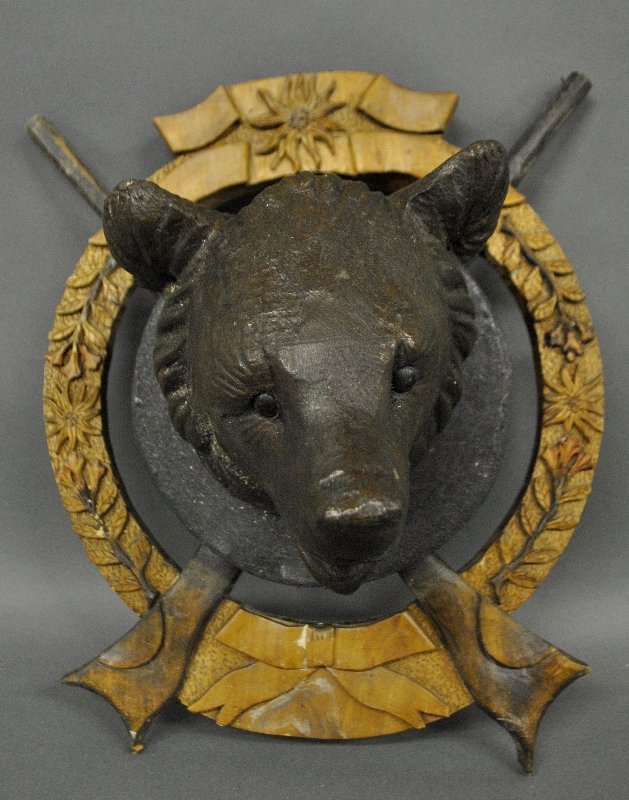 Black Forest carved bear head with glass eyes. (1 of 1)