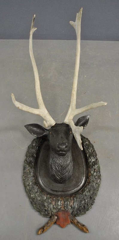 Life-size Black Forest stag head with glass eyes (1 of 1)