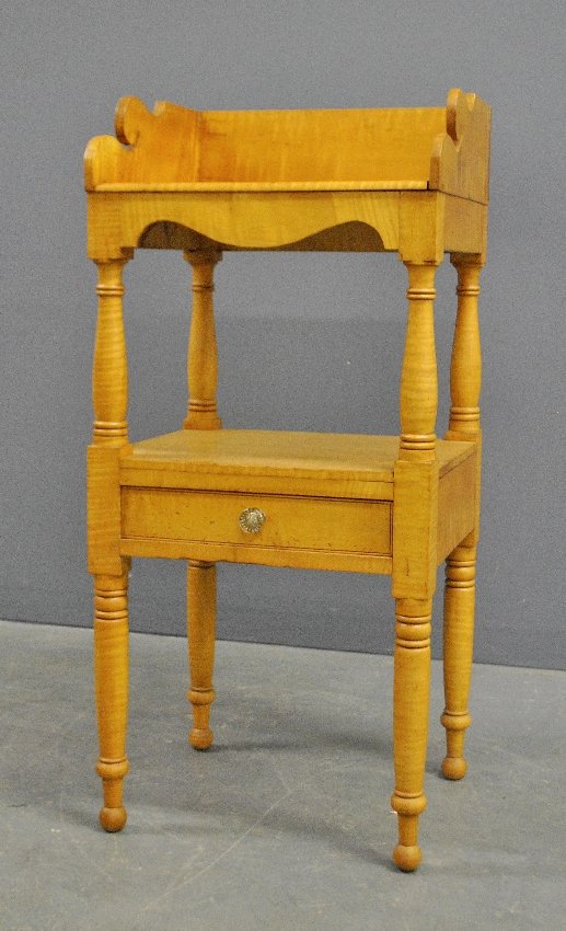 Sheraton tiger maple stand, c.1830, with bird's-eye (1 of 1)