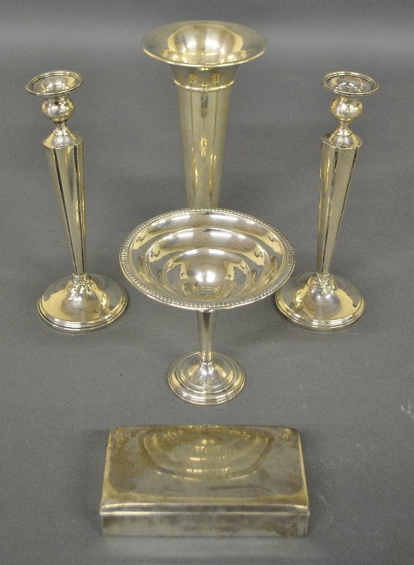 Grouping of weighted sterling silver candlesticks, (1 of 2)
