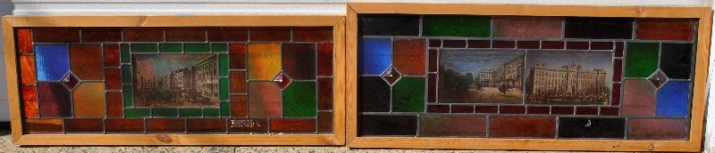 Two framed leaded glass panels, the larger with two (1 of 1)