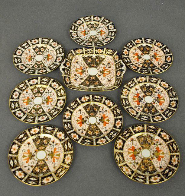 Set of seven Royal Crown Derby plates, 8.5"dia., and a (1 of 2)