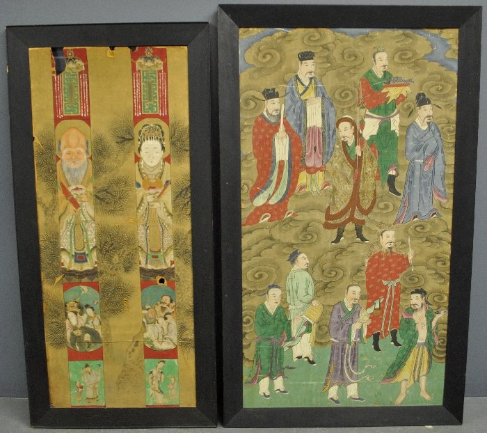 Two Chinese hand-painted scenes early 20th c. As found. (1 of 3)