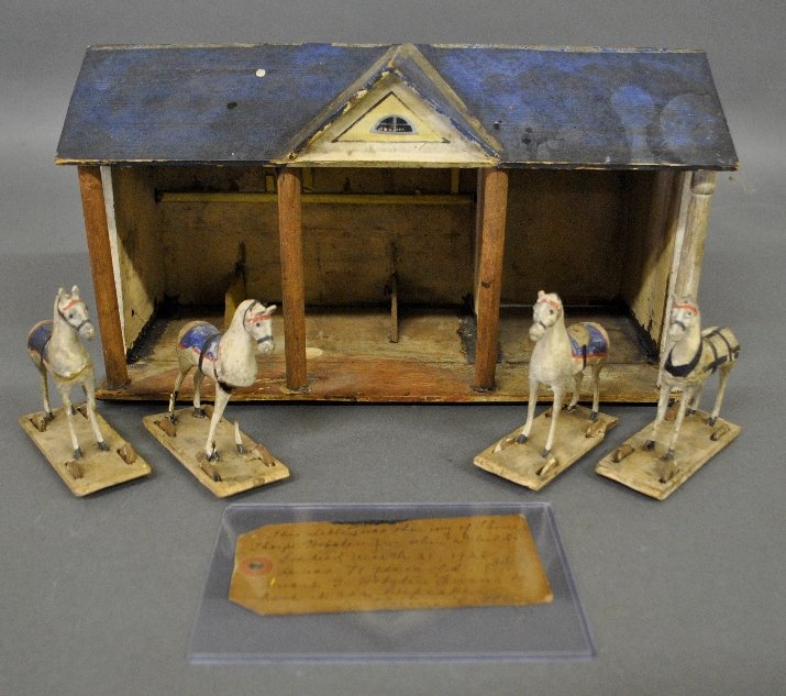German horse stable, c.1900, 8"h.x14.25"w., with label (1 of 2)