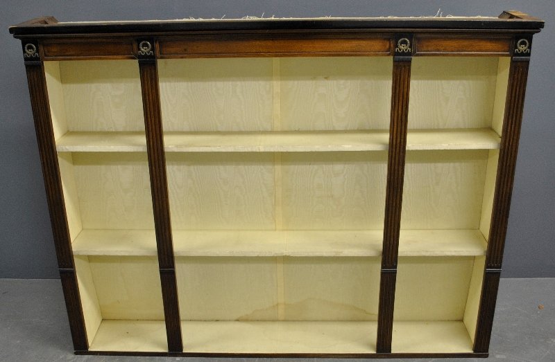 Mahogany breakfront top section, 19th c., with ormolu: Mahogany breakfront top section, 19th c., with ormolu mounts. 48.5"h.x64"w.x10.25"d.