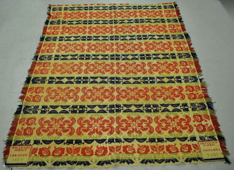 Jacquard coverlet, Emanuel Meily, Lebanon, 1839. (1 of 2)