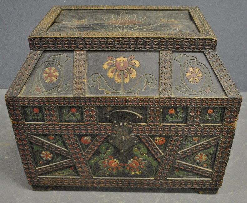 Oak floral paint decorated and Chippendale carved (1 of 1)