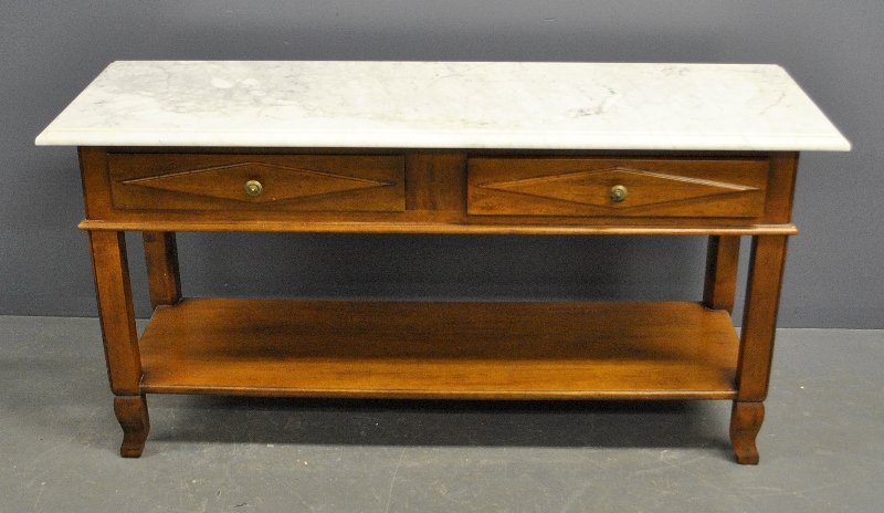 French style fruitwood marble top mixing table, 20th c. (1 of 1)